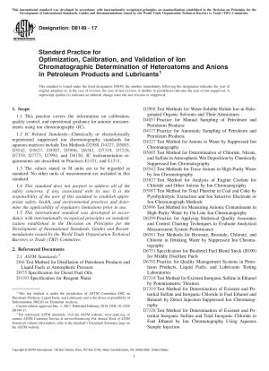 Standardpraxis zur Optimierung, Kalibrierung und Validierung der ionenchromatographischen Bestimmung von Heteroatomen und Anionen in Erdölprodukten und Schmierstoffen