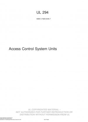 UL-Standard für Sicherheitszugangskontrollsystemeinheiten, fünfte Ausgabe; Nachdruck mit Überarbeitungen bis einschließlich 15.08.2005