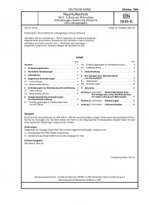 Lüftung und Klimatisierung - Teil 6: Lüftung für Wohngebäude; Anforderungen, Leistung, Abnahme (VDI-Arbeitsblatt Lüftung)