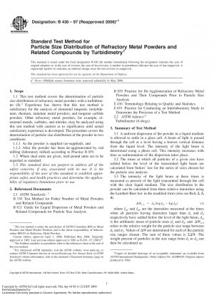 Standardtestmethode für die Partikelgrößenverteilung von hochschmelzenden Metallpulvern und verwandten Verbindungen mittels Turbidimetrie