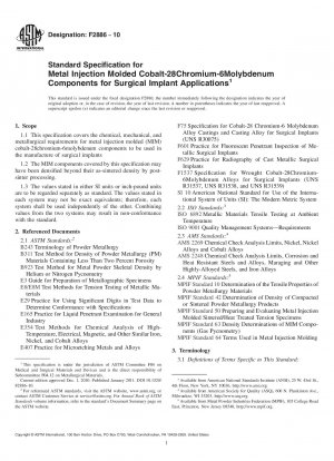 Standardspezifikation für spritzgegossene Kobalt-28-Chrom-6-Molybdän-Komponenten aus Metall für chirurgische Implantatanwendungen