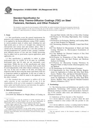 Standardspezifikation für Thermodiffusionsbeschichtungen (TDC) aus Zinklegierung auf Stahlbefestigungen, Hardware und anderen Produkten