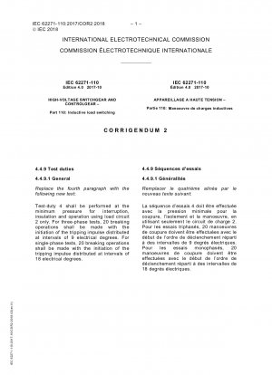 Hochspannungsschaltgeräte und -steuergeräte - Teil 110: Induktives Lastschalten; Berichtigung 2