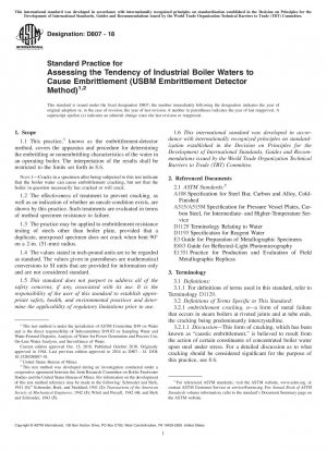 Standardverfahren zur Beurteilung der Versprödungstendenz industrieller Kesselwässer (USBM-Versprödungsdetektormethode)