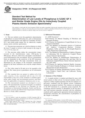 Standardtestmethode zur Bestimmung niedriger Phosphorwerte in Motorölen der Klasse ILSAC GF 4 und ähnlicher Qualität durch Atomemissionsspektrometrie mit induktiv gekoppeltem Plasma