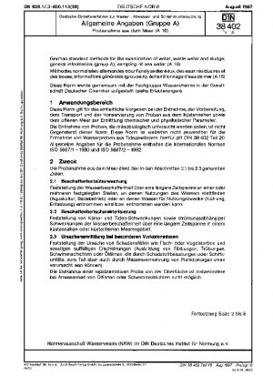 Deutsche Einheitsverfahren zur Untersuchung von Wasser, Abwasser und Schlamm; Allgemeine Informationen (Gruppe A); Probenahme von Meerwasser (A 16)