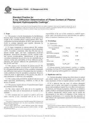 Standardpraxis zur Röntgenbeugungsbestimmung des Phasengehalts von plasmagespritzten Hydroxylapatit-Beschichtungen