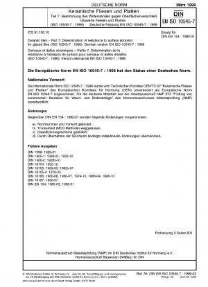 Keramische Fliesen – Teil 7: Bestimmung der Beständigkeit gegen Oberflächenabrieb für glasierte Fliesen (ISO 10545-7:1996); Deutsche Fassung EN ISO 10545-7:1999