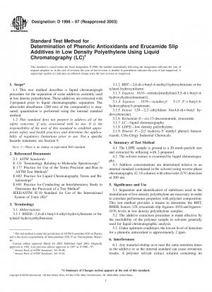 Standardtestmethode zur Bestimmung von phenolischen Antioxidantien und Erucamid-Gleitadditiven in Polyethylen niedriger Dichte mittels Flüssigchromatographie (LC)