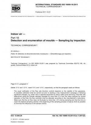 Raumluft – Teil 18: Erkennung und Zählung von Schimmelpilzen – Probenahme durch Impaktion; Technische Berichtigung 1