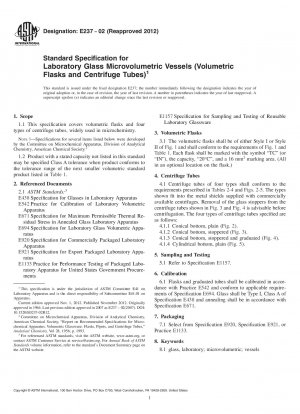 Standardspezifikation für mikrovolumetrische Laborgefäße aus Glas (Messkolben und Zentrifugenröhrchen)