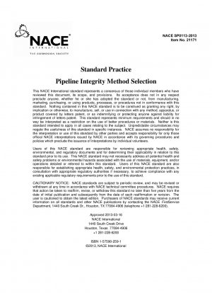 Auswahl der Pipeline-Integritätsmethode (Artikelnr. 21171)