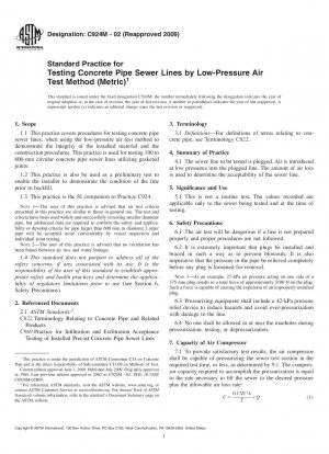 Standardpraxis für die Prüfung von Abwasserleitungen aus Betonrohren mit der Niederdruck-Luftprüfmethode (metrisch) (zurückgezogen 2013)