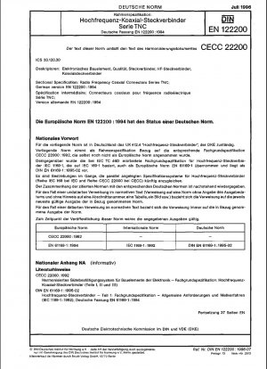 Rahmenspezifikation: Hochfrequenz-Koaxialsteckverbinder; Serie TNC; Deutsche Fassung EN 122200:1994