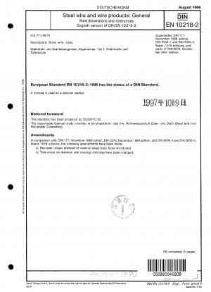 Stahldraht und Drahtprodukte – Allgemeines – Teil 2: Drahtabmessungen und Toleranzen; Deutsche Fassung EN 10218-2:1996