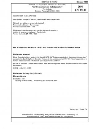 Materialien und Gegenstände im Kontakt mit Lebensmitteln - Nichtmetallisches Geschirr - Terminologie; Deutsche Fassung EN 1900:1998