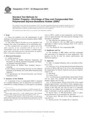 Standardtestmethoden für Gummieigenschaftenx2014; Schrumpfung von rohem und zusammengesetztem heißpolymerisiertem Styrol-Butadien-Kautschuk (SBR)