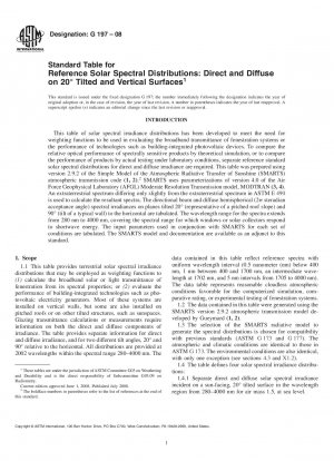 Standardtabelle für Referenz-Solarspektralverteilungen: Direkt und diffus auf 20x00B0; geneigte und vertikale Oberflächen
