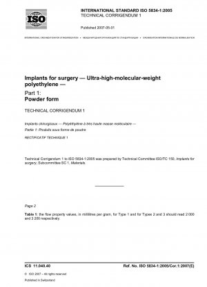 Implantate für die Chirurgie – Ultrahochmolekulares Polyethylen – Teil 1: Pulverform; Technische Berichtigung 1