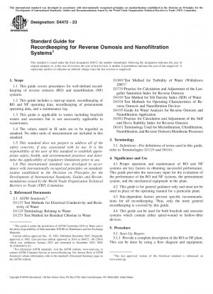 Standardhandbuch für die Aufzeichnung von Umkehrosmose- und Nanofiltrationssystemen