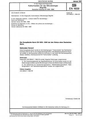 In-vitro-Diagnostiksysteme – Nährmedien für die Mikrobiologie – Begriffe und Definitionen; Deutsche Fassung EN 1659:1996