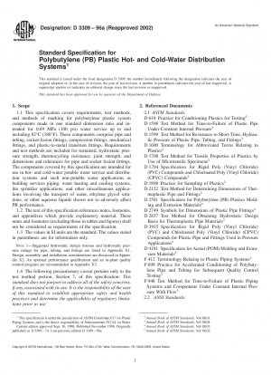 Standardspezifikation für Warm- und Kaltwasserverteilungssysteme aus Polybutylen (PB)-Kunststoff