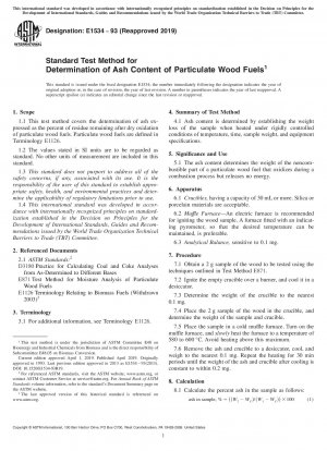 Standardtestmethode zur Bestimmung des Aschegehalts von partikelförmigen Holzbrennstoffen