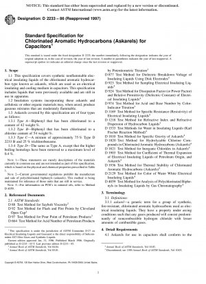 Standardspezifikation für chlorierte aromatische Kohlenwasserstoffe (Askarels) für Kondensatoren