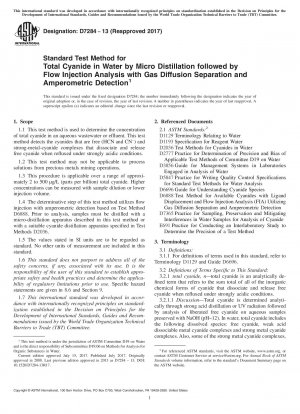 Standardtestmethode für Gesamtcyanid in Wasser durch Mikrodestillation, gefolgt von Durchflussinjektionsanalyse mit Gasdiffusionstrennung und amperometrischer Detektion