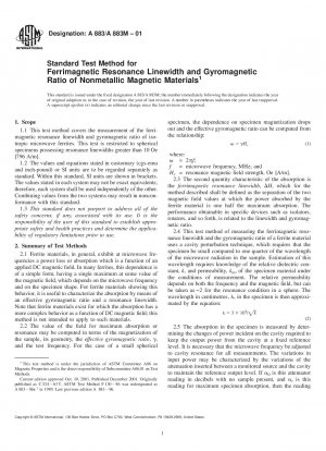 Standardtestverfahren für die ferrimagnetische Resonanzlinienbreite und das gyromagnetische Verhältnis nichtmetallischer magnetischer Materialien (zurückgezogen 2006)