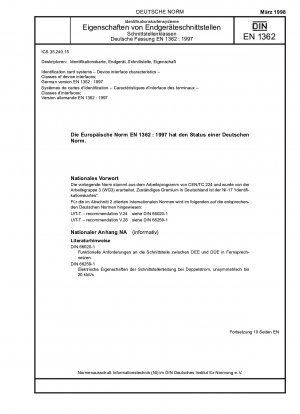 Identifikationskartensysteme - Eigenschaften von Geräteschnittstellen - Klassen von Geräteschnittstellen; Deutsche Fassung EN 1362:1997