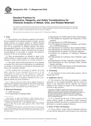 Standardpraktiken für Geräte, Reagenzien und Sicherheitsüberlegungen für die chemische Analyse von Metallen, Erzen und verwandten Materialien