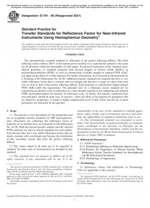 Standardpraxis für Übertragungsstandards für den Reflexionsfaktor für Nahinfrarotinstrumente mit halbkugelförmiger Geometrie