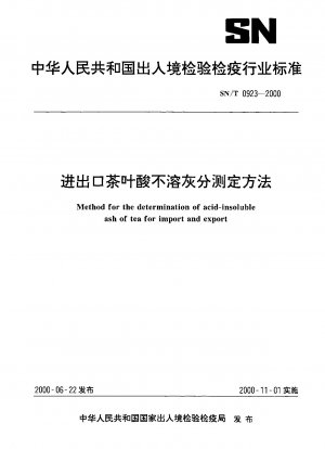 Methode zur Bestimmung der säureunlöslichen Asche von Tee für den Import und Export