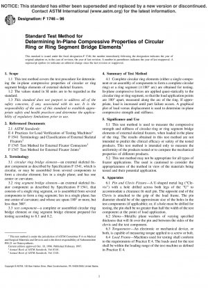 Prüfverfahren zur Bestimmung der Druckeigenschaften in der Ebene von kreisförmigen Ring- oder Ringsegment-Brückenelementen (zurückgezogen 2000)