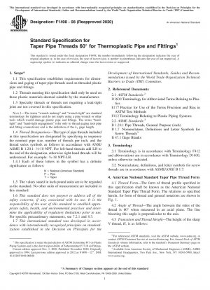 Standardspezifikation für konische Rohrgewinde 60° für thermoplastische Rohre und Formstücke
