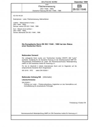 Leder - Flächenmessung (ISO 11646:1993); Deutsche Fassung EN ISO 11646:1998