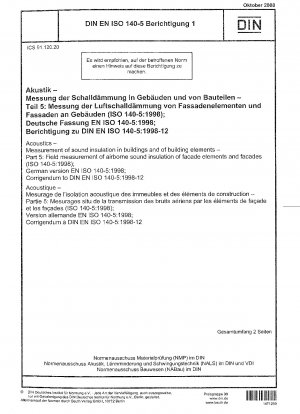 Akustik - Messung der Schalldämmung in Gebäuden und von Bauelementen - Teil 5: Feldmessung der Luftschalldämmung von Fassadenelementen und Fassaden (ISO 140-5:1998); Deutsche Fassung EN ISO 140-5:1998; Berichtigung zu DIN EN ISO 140-5:1