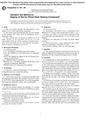 Standardtestmethode für den Setzgrad von Holz-Flügelverglasungsmasse (zurückgezogen 2002)