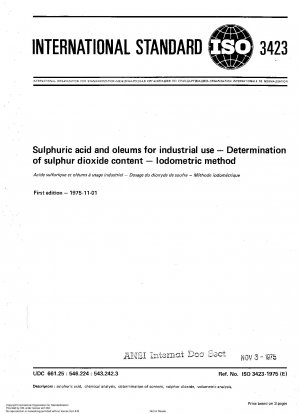 Schwefelsäure und Oleum für industrielle Zwecke; Bestimmung des Schwefeldioxidgehalts; Iodometrische Methode