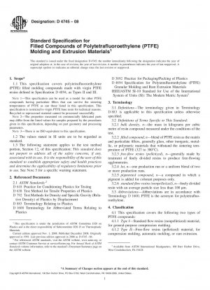 Standardspezifikation für gefüllte Verbindungen aus Form- und Extrusionsmaterialien aus Polytetrafluorethylen (PTFE).