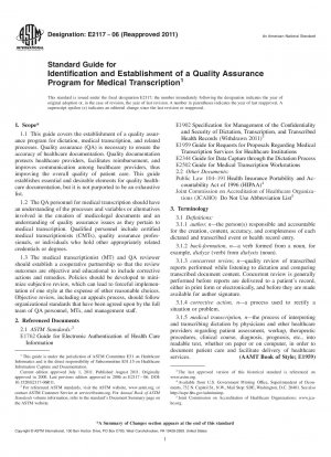 Standardhandbuch zur Identifizierung und Einrichtung eines Qualitätssicherungsprogramms für die medizinische Transkription