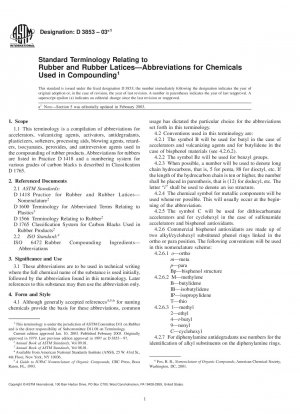 Standardterminologie in Bezug auf Gummi und Gummilatices8212; Abkürzungen für Chemikalien, die bei der Compoundierung verwendet werden