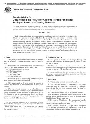 Standardhandbuch zur Dokumentation der Ergebnisse von Luftpartikel-Penetrationstests von Schutzkleidungsmaterialien