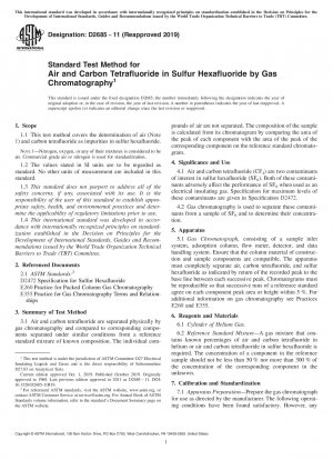 Standardtestmethode für Luft und Kohlenstofftetrafluorid in Schwefelhexafluorid durch Gaschromatographie