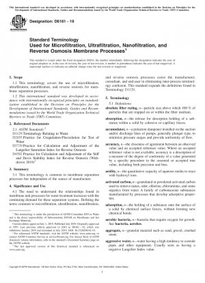 Standardterminologie für Mikrofiltration, Ultrafiltration, Nanofiltration und Umkehrosmose-Membranprozesse