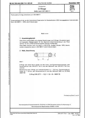 Fluidsysteme; O-Ringe; Abmessungen gemäß ISO 3601/1