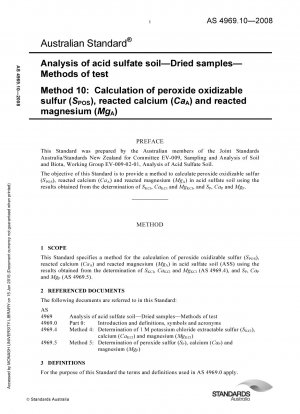 Analyse von saurem Sulfatboden – Getrocknete Proben – Testmethoden – Berechnung von peroxidoxidierbarem Schwefel (SPOS), reagiertem Calcium (CaA) und reagiertem Magnesium (MgA)
