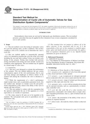 Standardtestmethode zur Bestimmung der Lebensdauer automatischer Ventile für Komponenten von Gasverteilungssystemen
