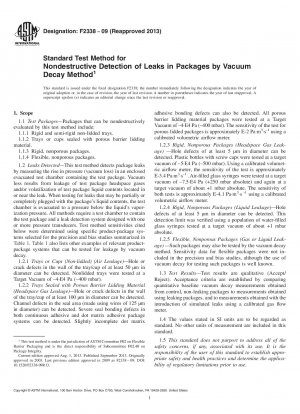 Standardtestmethode zur zerstörungsfreien Erkennung von Lecks in Verpackungen durch Vakuumzerfallmethode